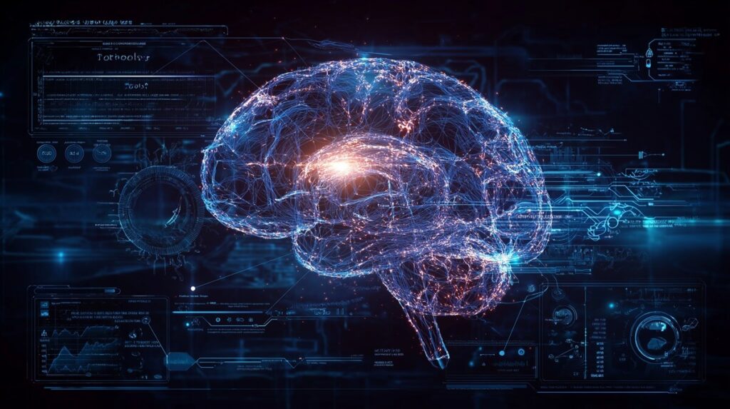 A futuristic, conceptual image of an AI-powered neural network processing SEO data, representing the **best AI SEO tools** in 2025.