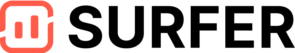 Surfer SEO black logo – official branding featured in our review of the on-page optimization and content editor tool